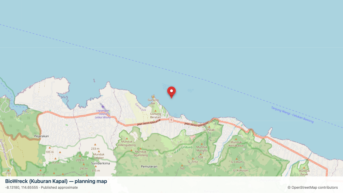 BioWreck (Kuburan Kapal) dive site planning map