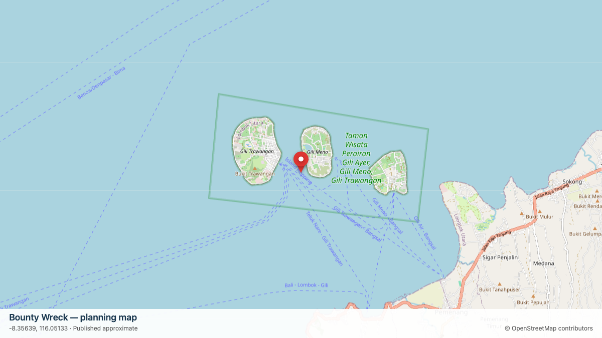 Bounty Wreck dive site planning map