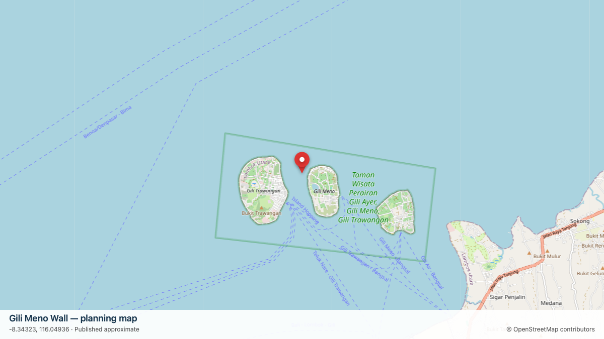 Gili Meno Wall dive site planning map