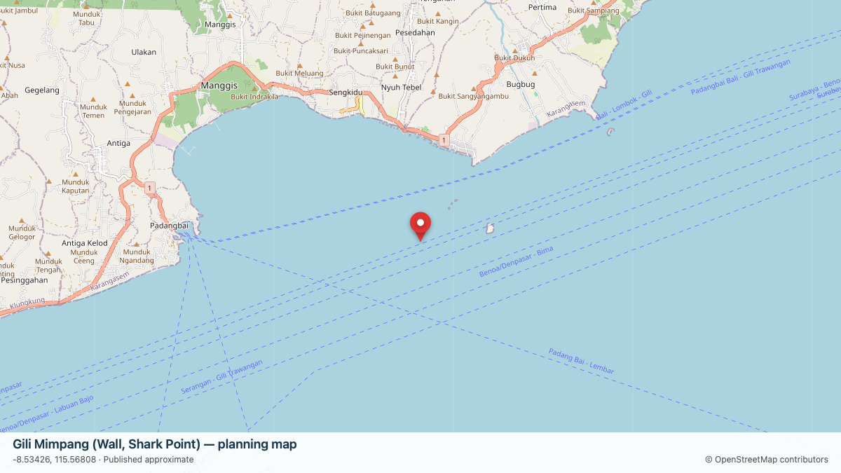 Gili Mimpang (Wall, Shark Point) dive site planning map