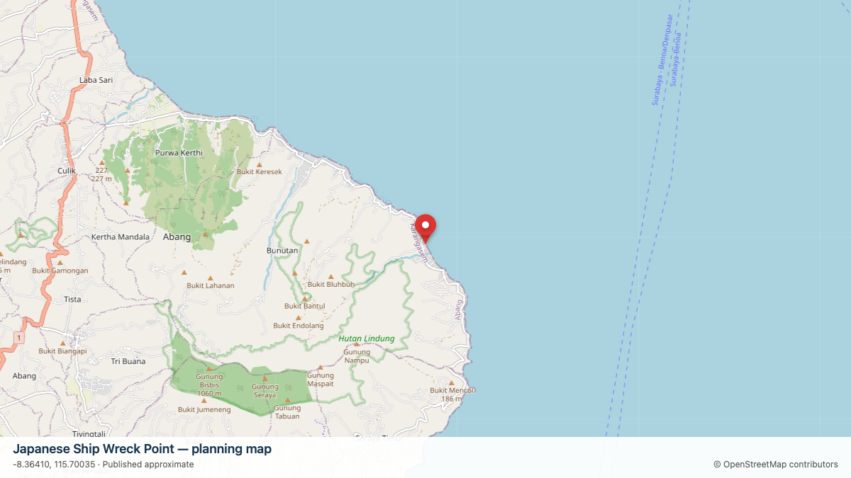 Japanese Ship Wreck Point dive site planning map