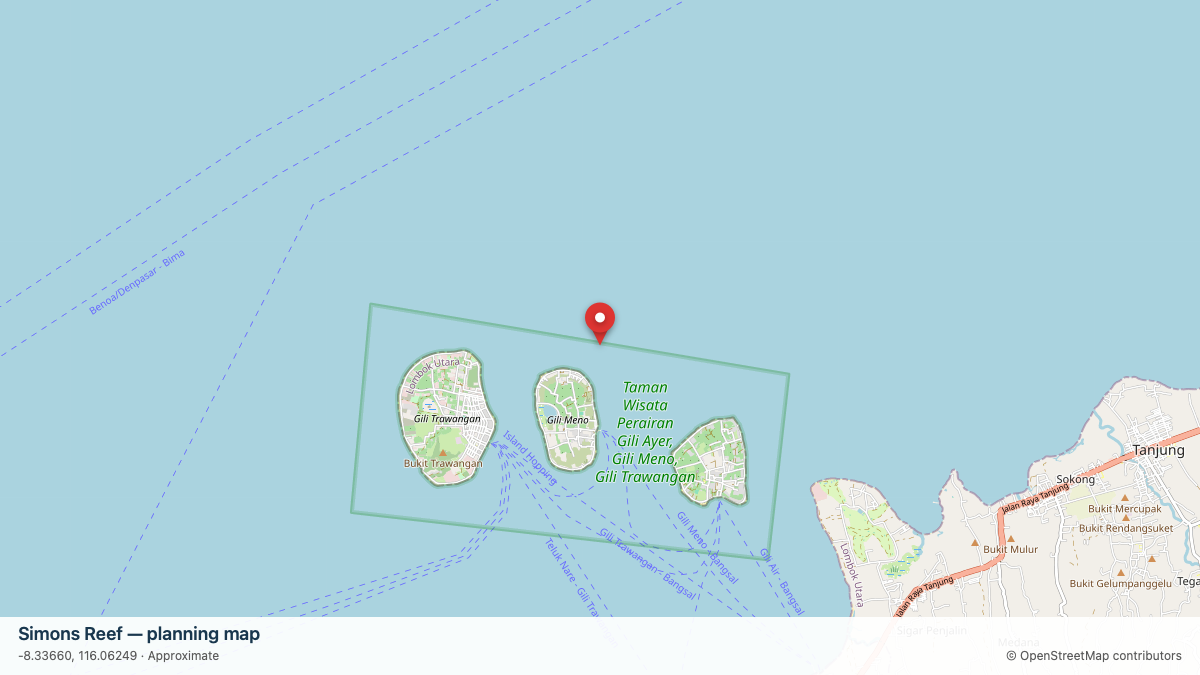 Simons Reef dive site planning map