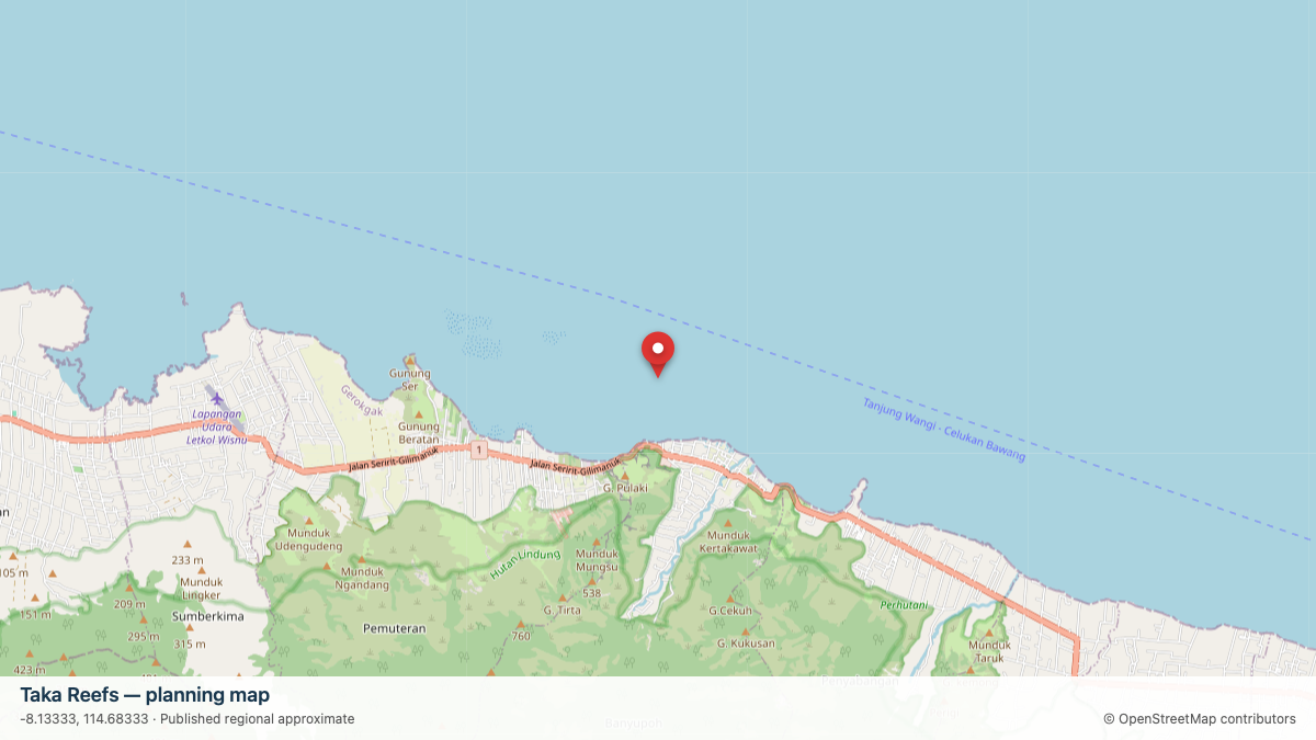 Taka Reefs dive site planning map